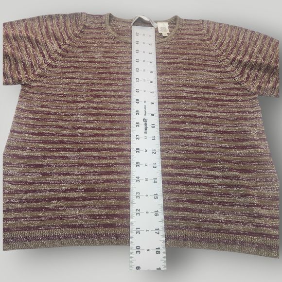 VTG Caroline Kendrick Women's M Gold Burgundy SILK Blend Short Sleeve Sweater - Picture 8 of 8
